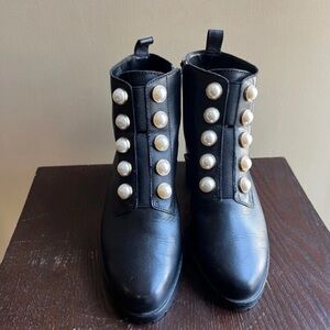 Lord & Taylor Black Ankle Boots with Pearl Accents